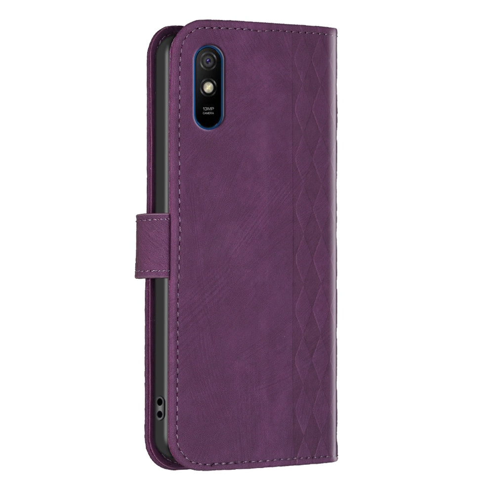 Xiaomi Redmi 9A Plaid Embossed Leather Phone Case – Premium Wallet Kickstand & Shock Absorption for Durable Protection