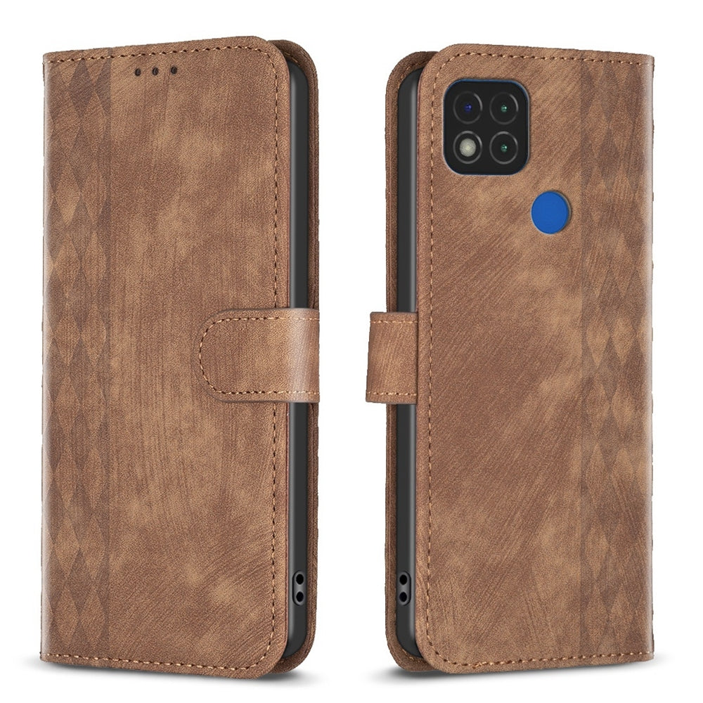 Xiaomi Redmi 9C Plaid Embossed Leather Phone Case – Premium Wallet Kickstand & Shock Absorption for Durable Protection