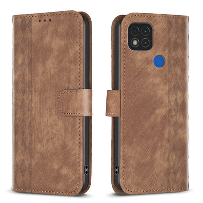 Xiaomi Redmi 9C Plaid Embossed Leather Phone Case – Premium Wallet Kickstand & Shock Absorption for Durable Protection