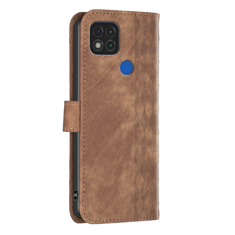 Xiaomi Redmi 9C Plaid Embossed Leather Phone Case – Premium Wallet Kickstand & Shock Absorption for Durable Protection