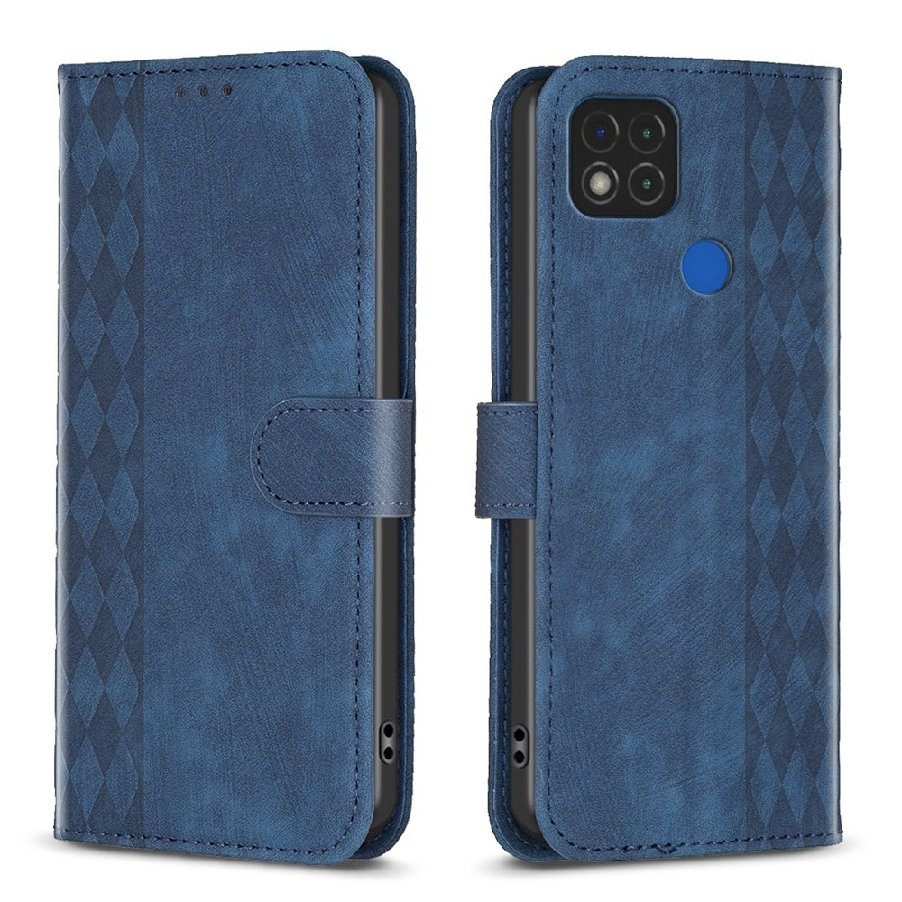 Xiaomi Redmi 9C Plaid Embossed Leather Phone Case – Premium Wallet Kickstand & Shock Absorption for Durable Protection