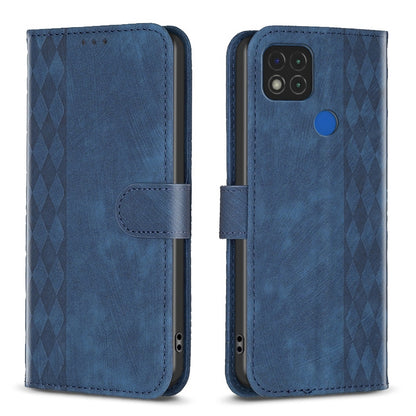 Xiaomi Redmi 9C Plaid Embossed Leather Phone Case – Premium Wallet Kickstand & Shock Absorption for Durable Protection
