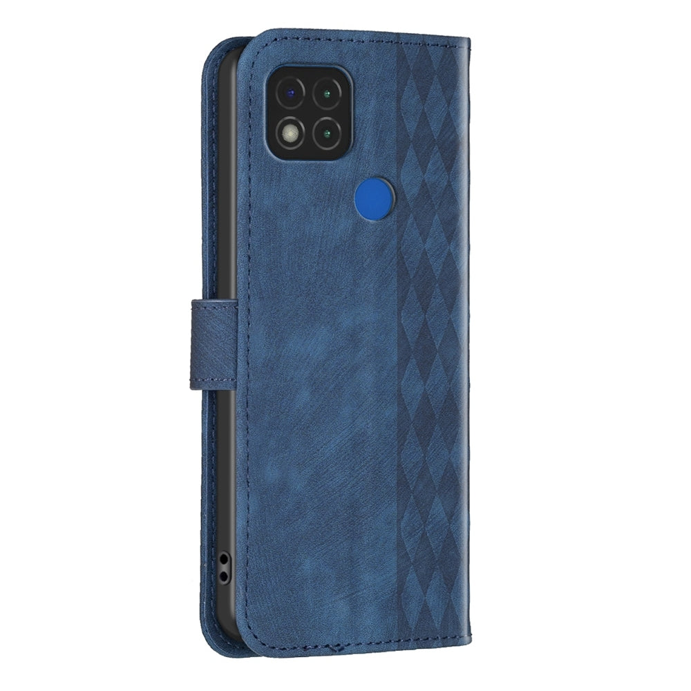 Xiaomi Redmi 9C Plaid Embossed Leather Phone Case – Premium Wallet Kickstand & Shock Absorption for Durable Protection