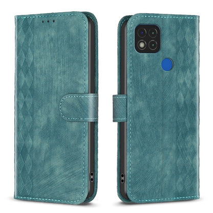 Xiaomi Redmi 9C Plaid Embossed Leather Phone Case – Premium Wallet Kickstand & Shock Absorption for Durable Protection