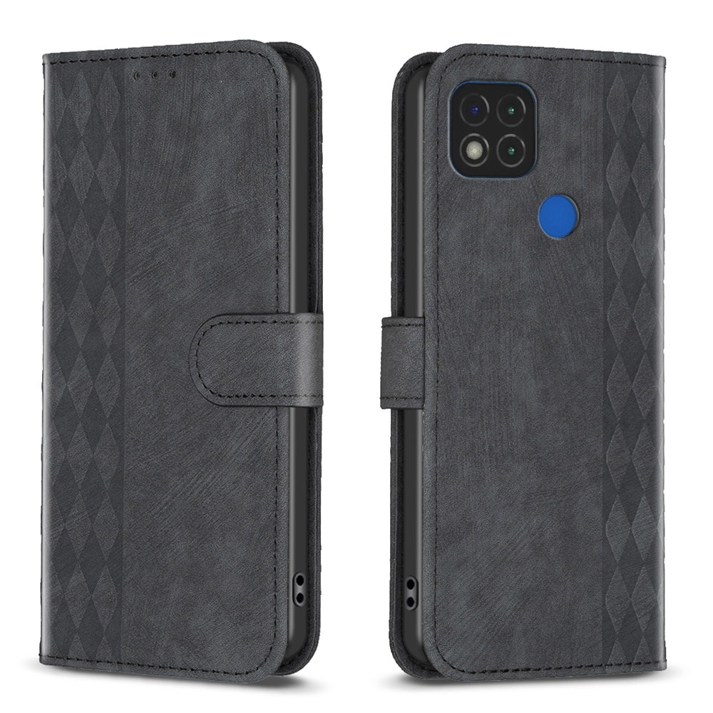 Xiaomi Redmi 9C Plaid Embossed Leather Phone Case – Premium Wallet Kickstand & Shock Absorption for Durable Protection