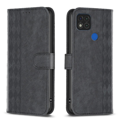 Xiaomi Redmi 9C Plaid Embossed Leather Phone Case – Premium Wallet Kickstand & Shock Absorption for Durable Protection