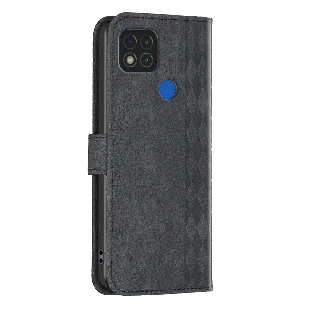 Xiaomi Redmi 9C Plaid Embossed Leather Phone Case – Premium Wallet Kickstand & Shock Absorption for Durable Protection