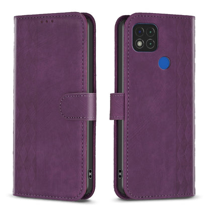 Xiaomi Redmi 9C Plaid Embossed Leather Phone Case – Premium Wallet Kickstand & Shock Absorption for Durable Protection