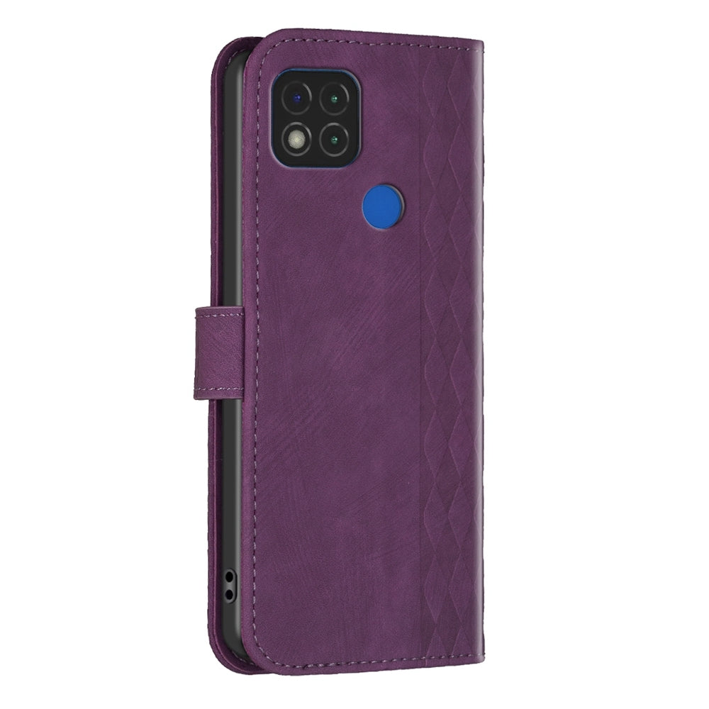 Xiaomi Redmi 9C Plaid Embossed Leather Phone Case – Premium Wallet Kickstand & Shock Absorption for Durable Protection