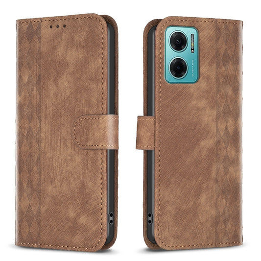 Xiaomi Redmi Note 11E Plaid Embossed Leather Phone Case – Premium Wallet Kickstand & Shock Absorption for Durable Protection