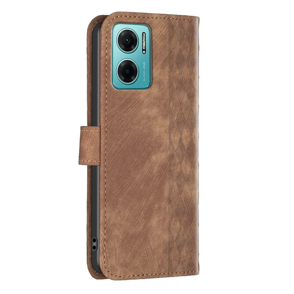 Xiaomi Redmi Note 11E Plaid Embossed Leather Phone Case – Premium Wallet Kickstand & Shock Absorption for Durable Protection