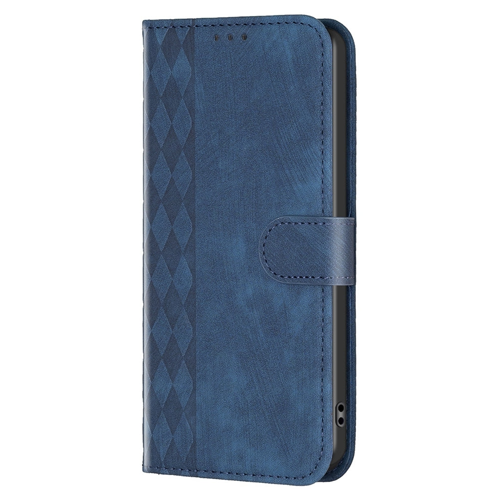 Xiaomi Redmi Note 11E Plaid Embossed Leather Phone Case – Premium Wallet Kickstand & Shock Absorption for Durable Protection