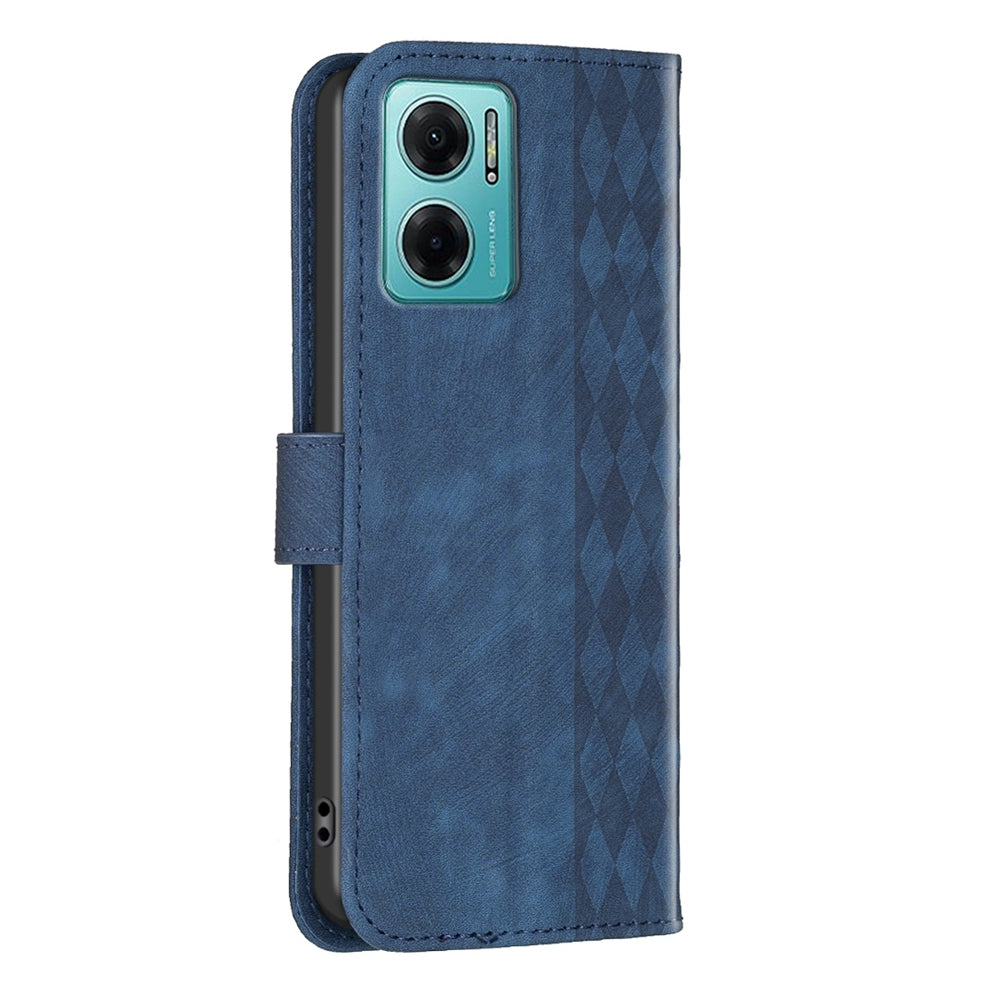 Xiaomi Redmi Note 11E Plaid Embossed Leather Phone Case – Premium Wallet Kickstand & Shock Absorption for Durable Protection