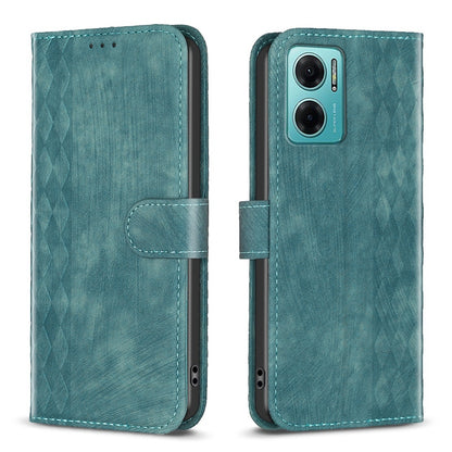 Xiaomi Redmi Note 11E Plaid Embossed Leather Phone Case – Premium Wallet Kickstand & Shock Absorption for Durable Protection
