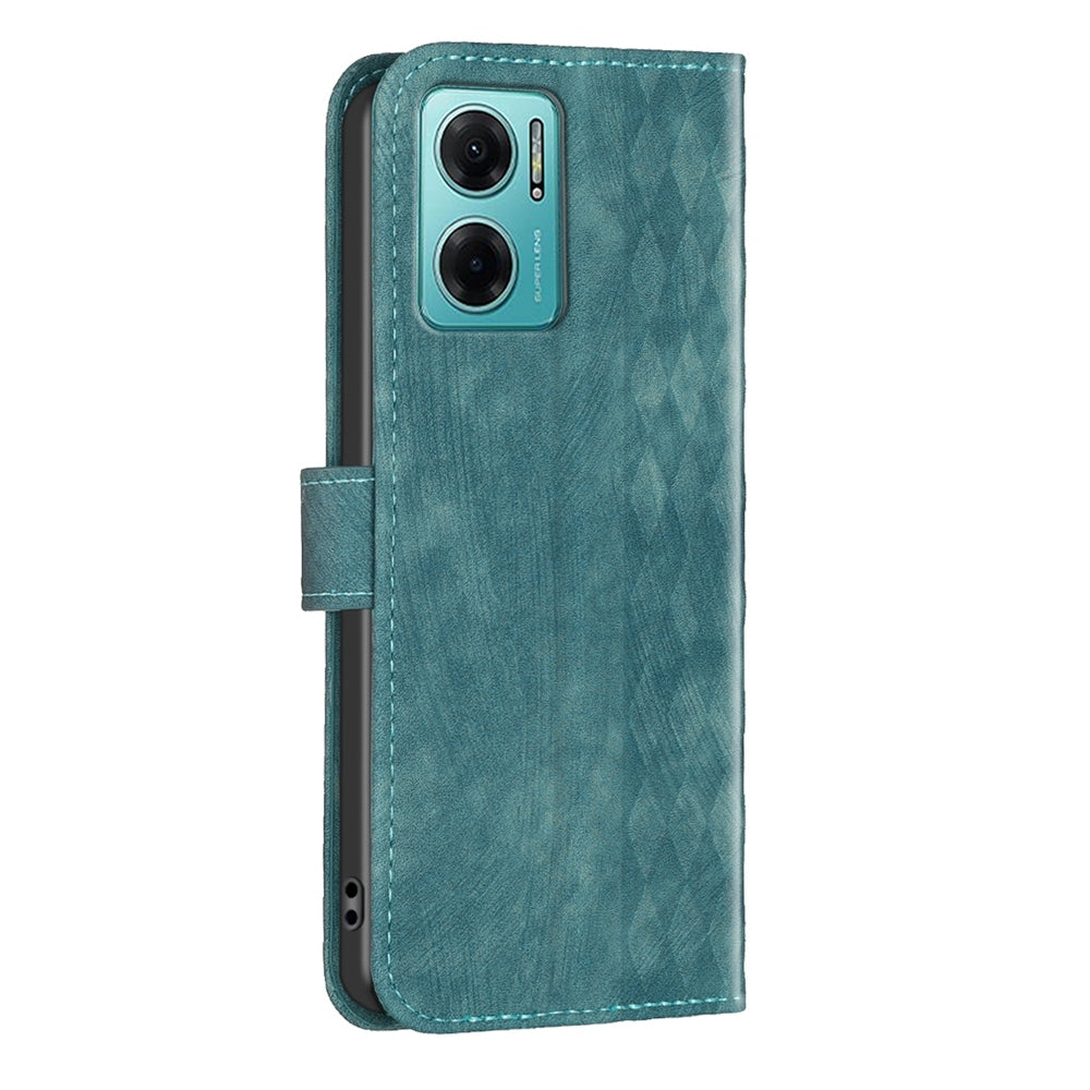 Xiaomi Redmi Note 11E Plaid Embossed Leather Phone Case – Premium Wallet Kickstand & Shock Absorption for Durable Protection