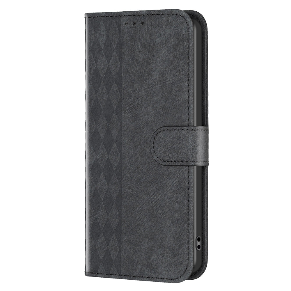 Xiaomi Redmi Note 11E Plaid Embossed Leather Phone Case – Premium Wallet Kickstand & Shock Absorption for Durable Protection