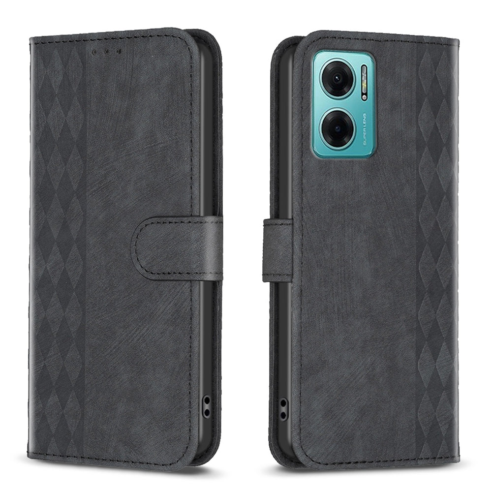 Xiaomi Redmi Note 11E Plaid Embossed Leather Phone Case – Premium Wallet Kickstand & Shock Absorption for Durable Protection