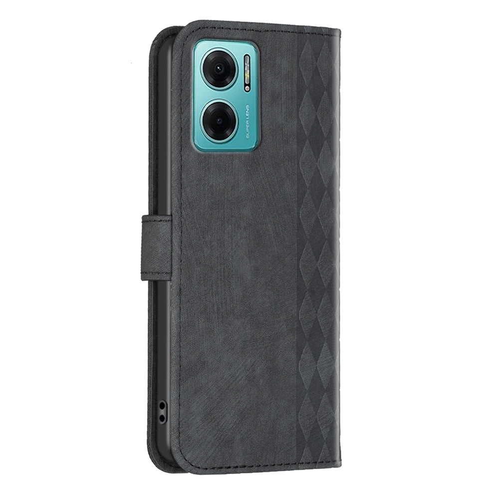 Xiaomi Redmi Note 11E Plaid Embossed Leather Phone Case – Premium Wallet Kickstand & Shock Absorption for Durable Protection