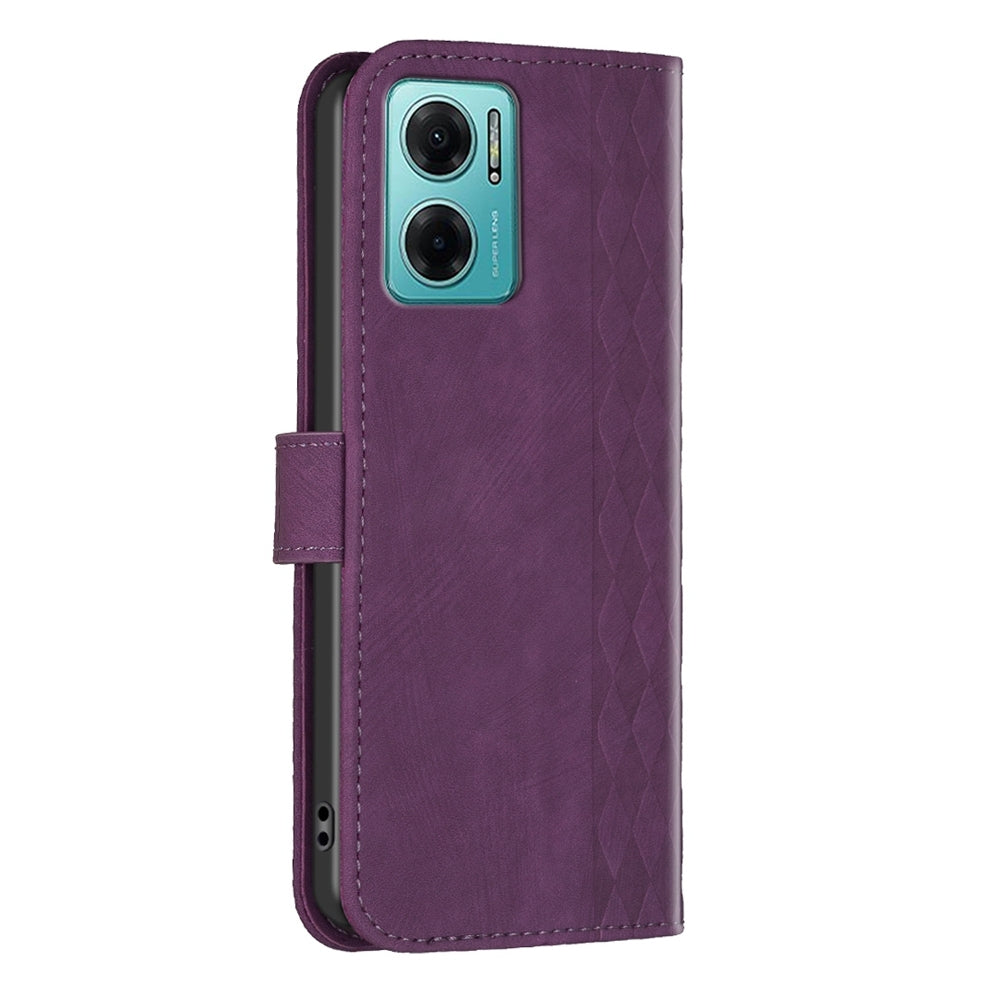 Xiaomi Redmi Note 11E Plaid Embossed Leather Phone Case – Premium Wallet Kickstand & Shock Absorption for Durable Protection