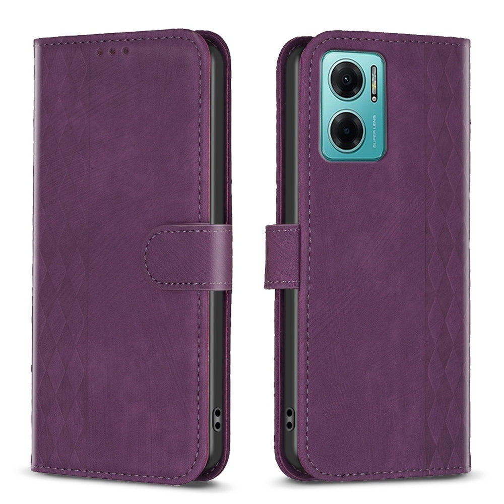 Xiaomi Redmi Note 11E Plaid Embossed Leather Phone Case – Premium Wallet Kickstand & Shock Absorption for Durable Protection