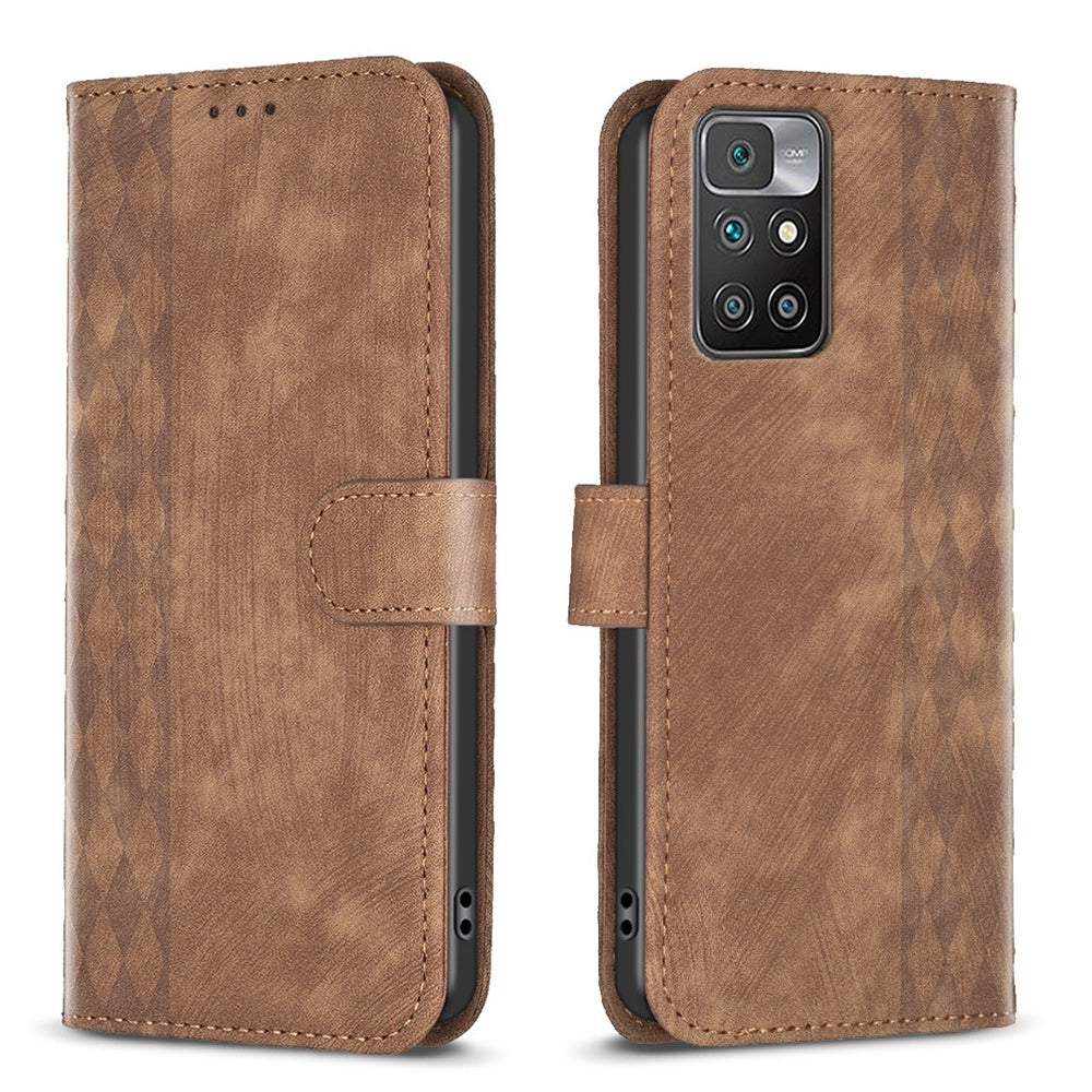 Xiaomi Redmi 10 2022 Plaid Embossed Leather Phone Case – Premium Wallet Kickstand & Shock Absorption for Durable Protection