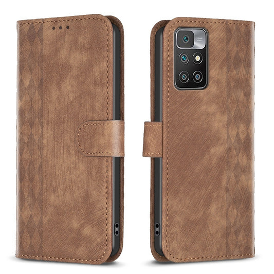 Xiaomi Redmi 10 2022 Plaid Embossed Leather Phone Case – Premium Wallet Kickstand & Shock Absorption for Durable Protection