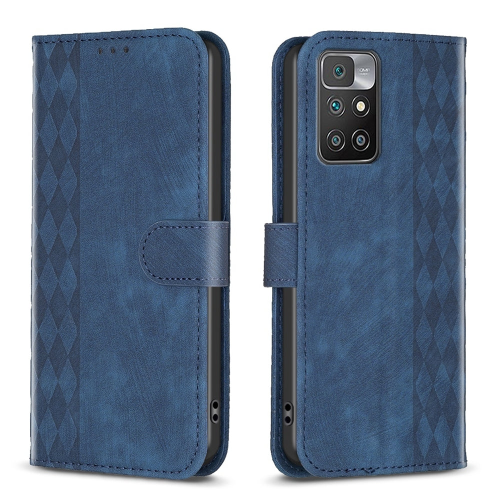 Xiaomi Redmi 10 2022 Plaid Embossed Leather Phone Case – Premium Wallet Kickstand & Shock Absorption for Durable Protection