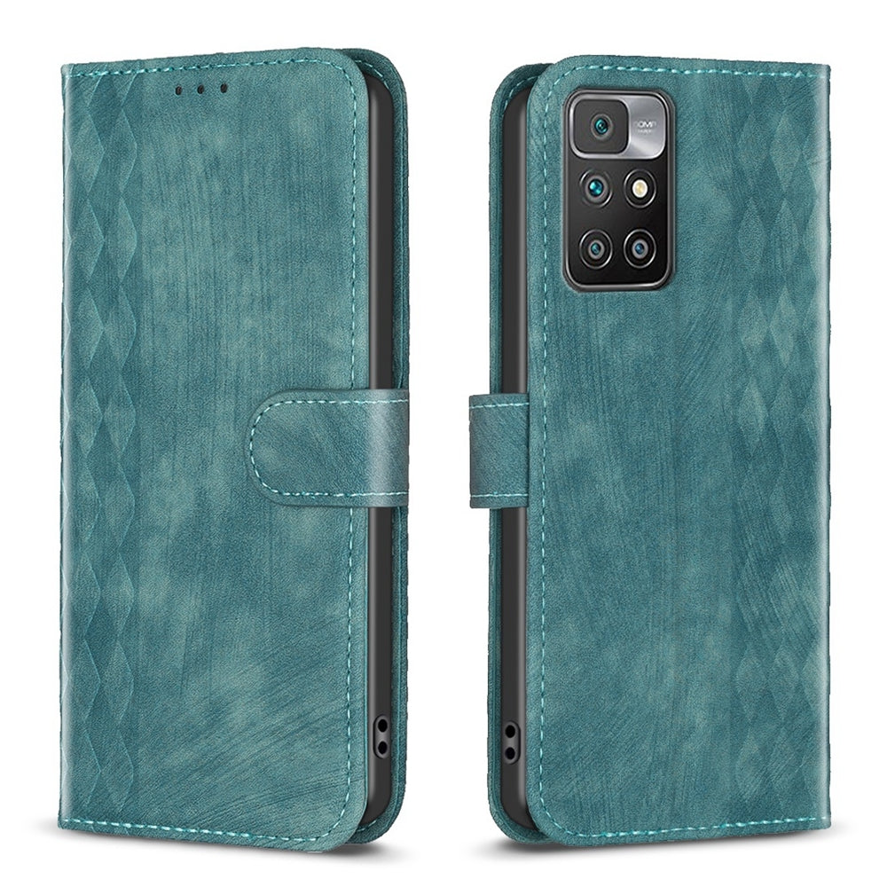 Xiaomi Redmi 10 2022 Plaid Embossed Leather Phone Case – Premium Wallet Kickstand & Shock Absorption for Durable Protection