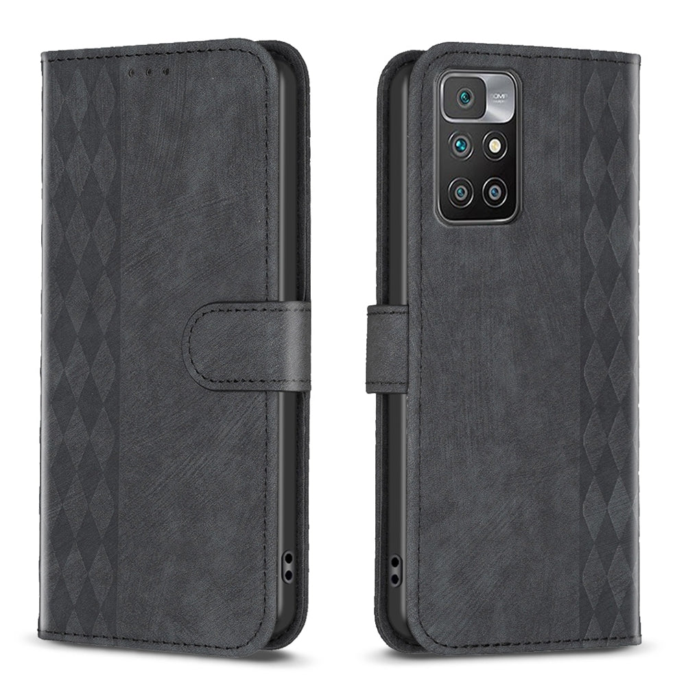 Xiaomi Redmi 10 2022 Plaid Embossed Leather Phone Case – Premium Wallet Kickstand & Shock Absorption for Durable Protection