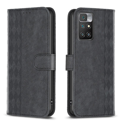Xiaomi Redmi 10 2022 Plaid Embossed Leather Phone Case – Premium Wallet Kickstand & Shock Absorption for Durable Protection