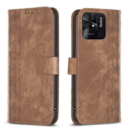 Xiaomi Redmi 10C Plaid Embossed Leather Phone Case – Premium Wallet Kickstand & Shock Absorption for Durable Protection
