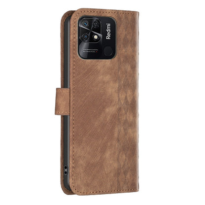 Xiaomi Redmi 10C Plaid Embossed Leather Phone Case – Premium Wallet Kickstand & Shock Absorption for Durable Protection