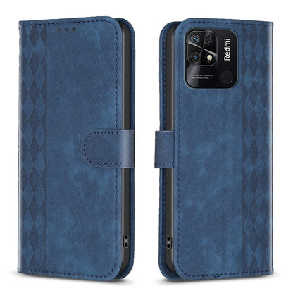 Xiaomi Redmi 10C Plaid Embossed Leather Phone Case – Premium Wallet Kickstand & Shock Absorption for Durable Protection