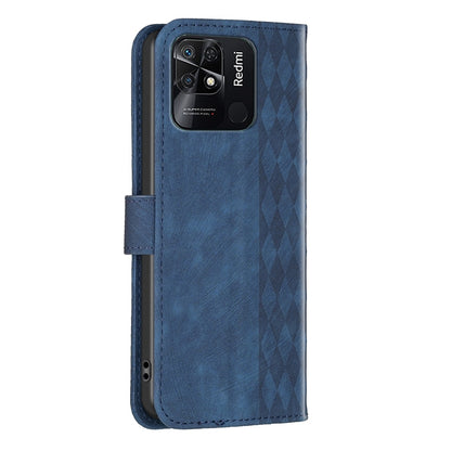 Xiaomi Redmi 10C Plaid Embossed Leather Phone Case – Premium Wallet Kickstand & Shock Absorption for Durable Protection