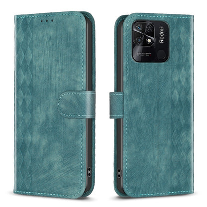 Xiaomi Redmi 10C Plaid Embossed Leather Phone Case – Premium Wallet Kickstand & Shock Absorption for Durable Protection