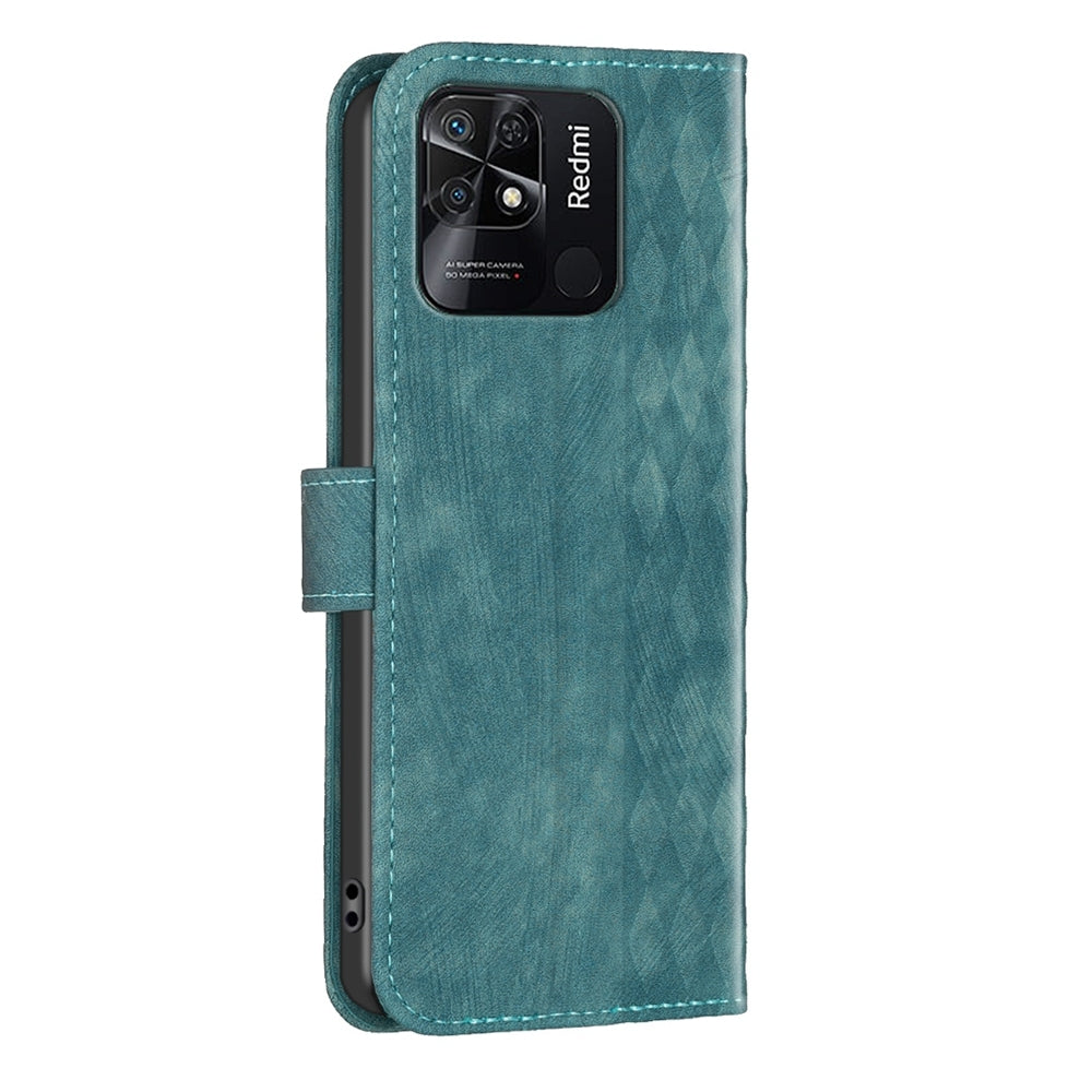 Xiaomi Redmi 10C Plaid Embossed Leather Phone Case – Premium Wallet Kickstand & Shock Absorption for Durable Protection