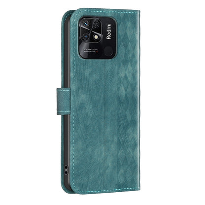 Xiaomi Redmi 10C Plaid Embossed Leather Phone Case – Premium Wallet Kickstand & Shock Absorption for Durable Protection