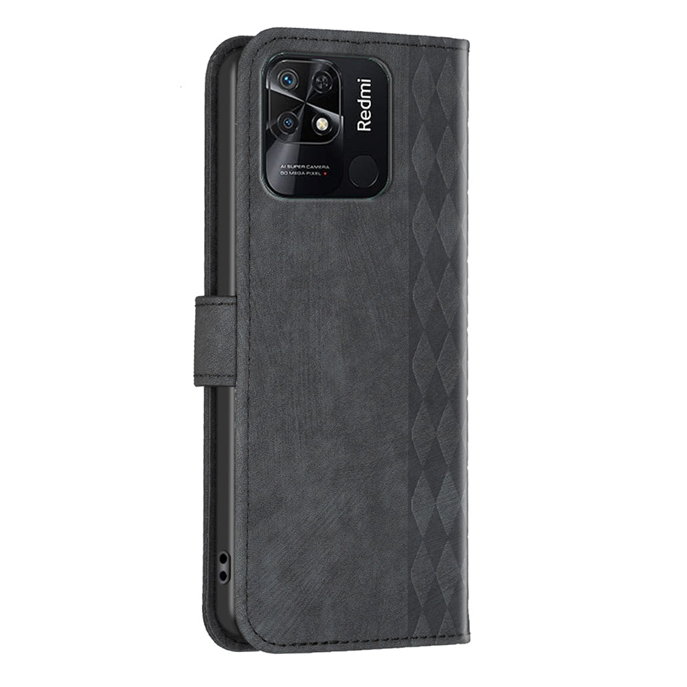 Xiaomi Redmi 10C Plaid Embossed Leather Phone Case – Premium Wallet Kickstand & Shock Absorption for Durable Protection