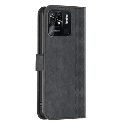 Xiaomi Redmi 10C Plaid Embossed Leather Phone Case – Premium Wallet Kickstand & Shock Absorption for Durable Protection
