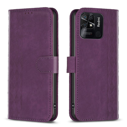 Xiaomi Redmi 10C Plaid Embossed Leather Phone Case – Premium Wallet Kickstand & Shock Absorption for Durable Protection