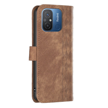 Xiaomi Redmi 12C Plaid Embossed Leather Phone Case – Premium Wallet Kickstand & Shock Absorption for Durable Protection