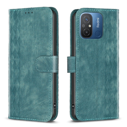 Xiaomi Redmi 12C Plaid Embossed Leather Phone Case – Premium Wallet Kickstand & Shock Absorption for Durable Protection