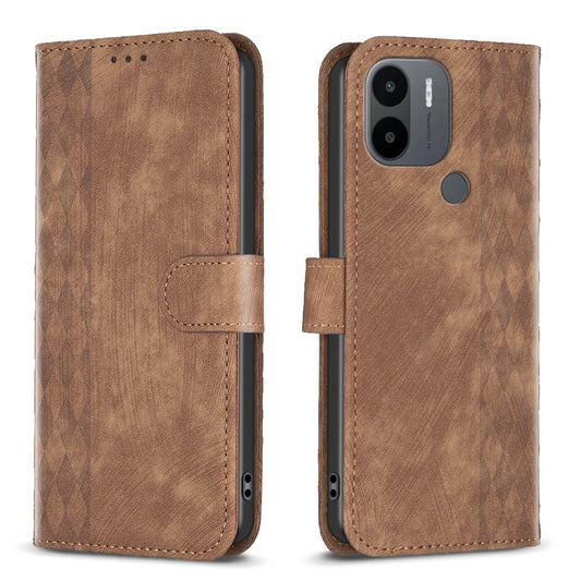 Xiaomi Redmi A1+ Plaid Embossed Leather Phone Case – Premium Wallet Kickstand & Shock Absorption for Durable Protection