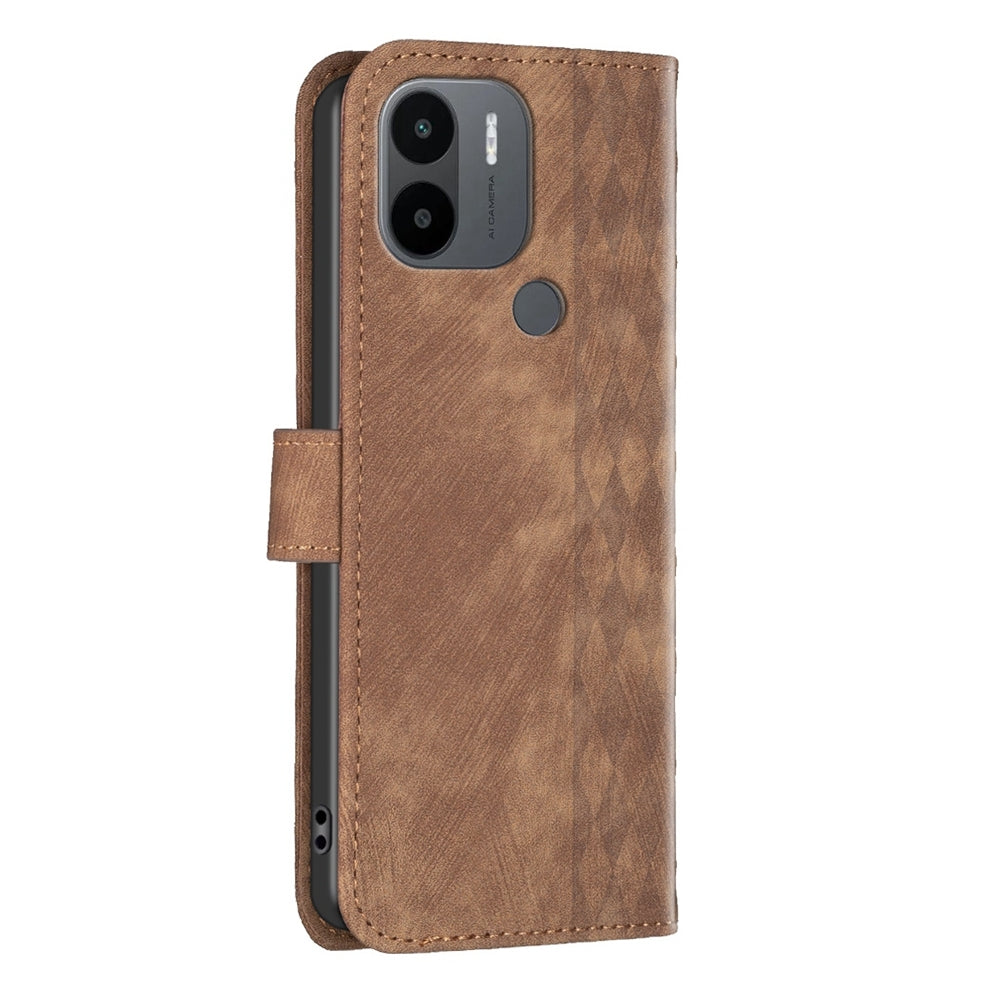 Xiaomi Redmi A1+ Plaid Embossed Leather Phone Case – Premium Wallet Kickstand & Shock Absorption for Durable Protection