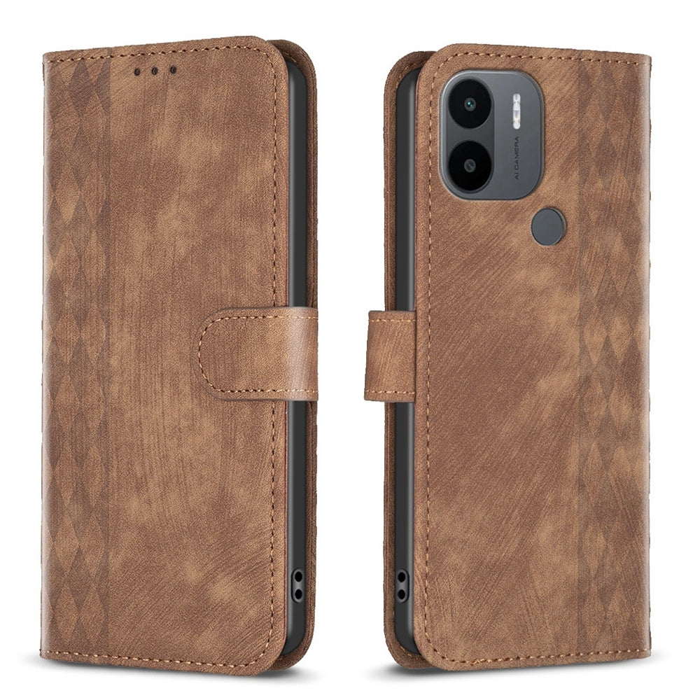 Xiaomi Redmi A1 Plaid Embossed Leather Phone Case – Premium Wallet Kickstand & Shock Absorption for Durable Protection