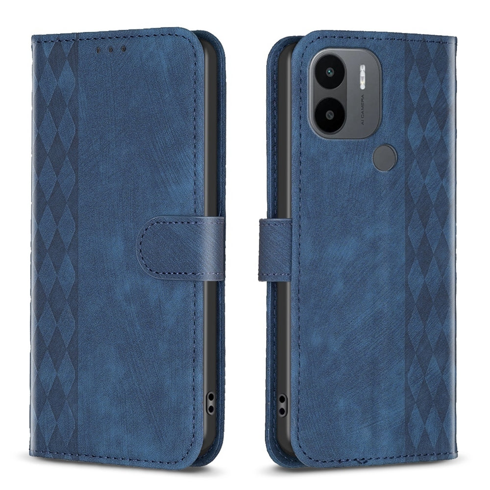 Xiaomi Redmi A1+ Plaid Embossed Leather Phone Case – Premium Wallet Kickstand & Shock Absorption for Durable Protection