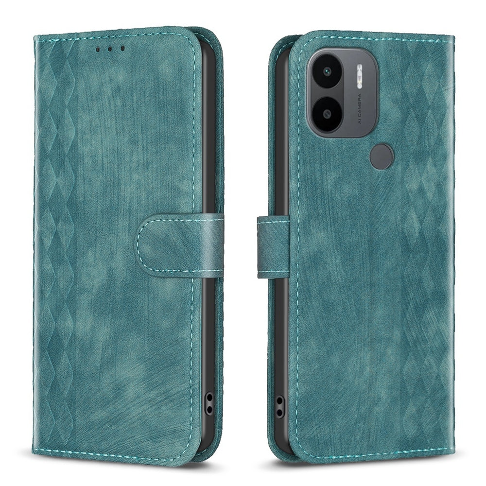 Xiaomi Redmi A1+ Plaid Embossed Leather Phone Case – Premium Wallet Kickstand & Shock Absorption for Durable Protection