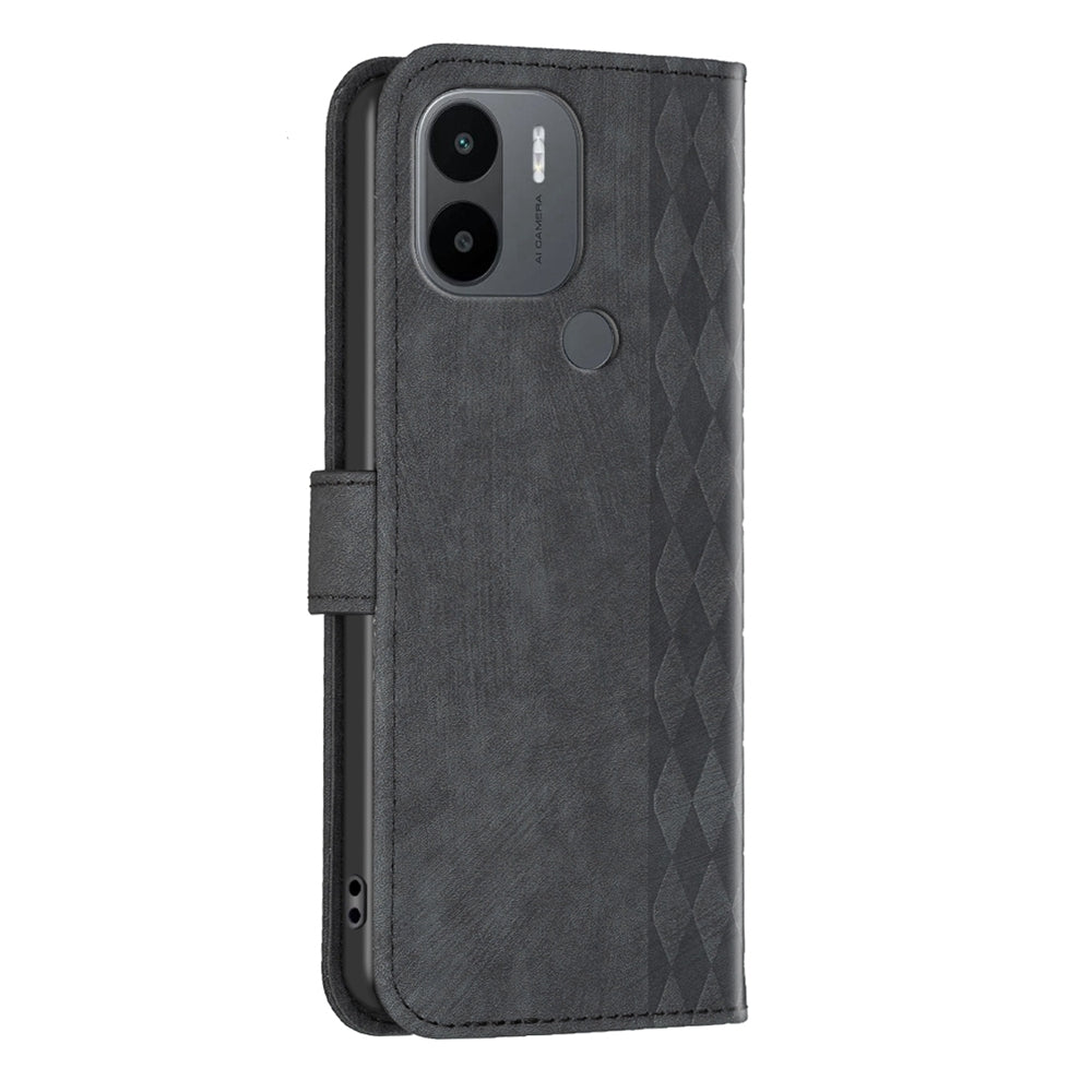 Xiaomi Redmi A1 Plaid Embossed Leather Phone Case – Premium Wallet Kickstand & Shock Absorption for Durable Protection