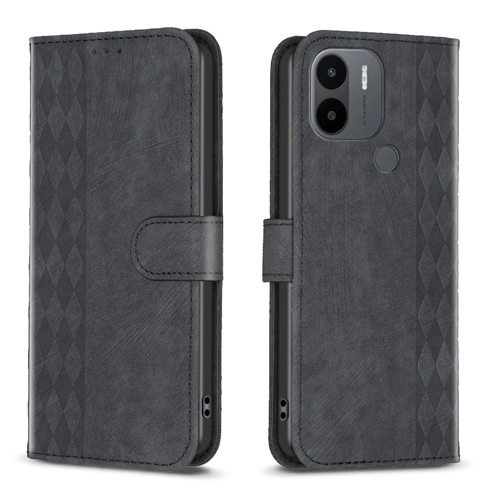 Xiaomi Redmi A1 Plaid Embossed Leather Phone Case – Premium Wallet Kickstand & Shock Absorption for Durable Protection