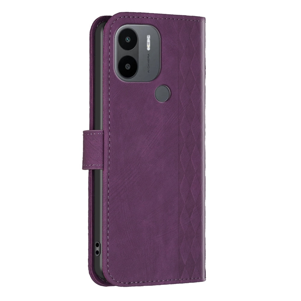 Xiaomi Redmi A1 Plaid Embossed Leather Phone Case – Premium Wallet Kickstand & Shock Absorption for Durable Protection